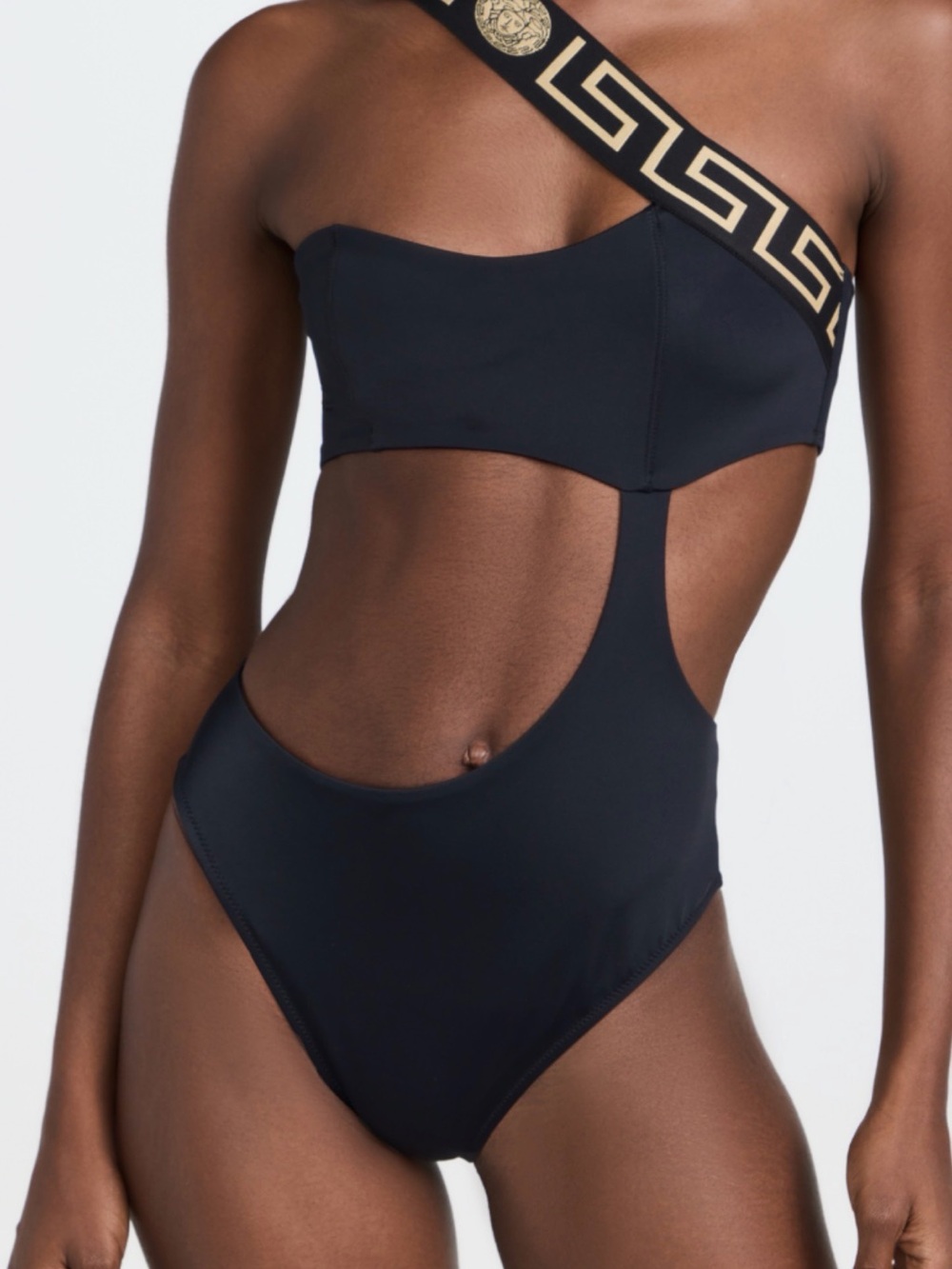 Versace Black and Gold One-Shoulder Logo-Trim Sunglasses & Swimsuit Set - Picture 3 of 4
